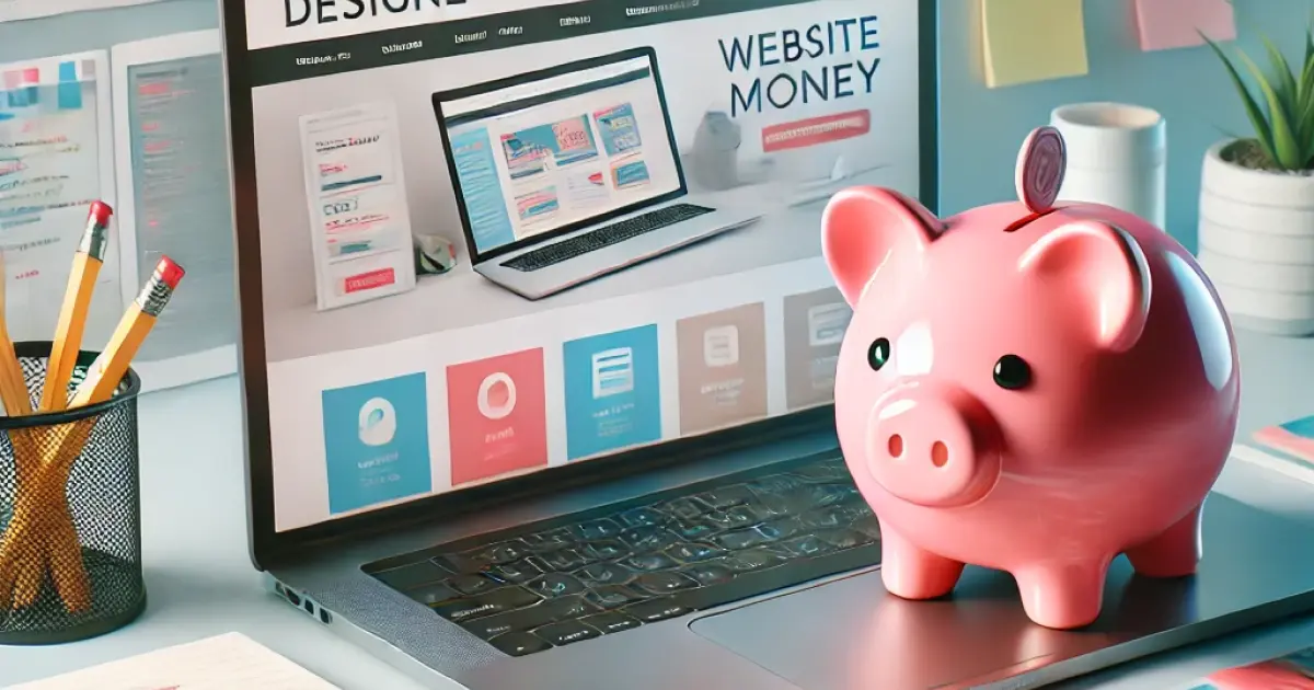 A piggy bank with a website design in the background, showing that the grant saves money